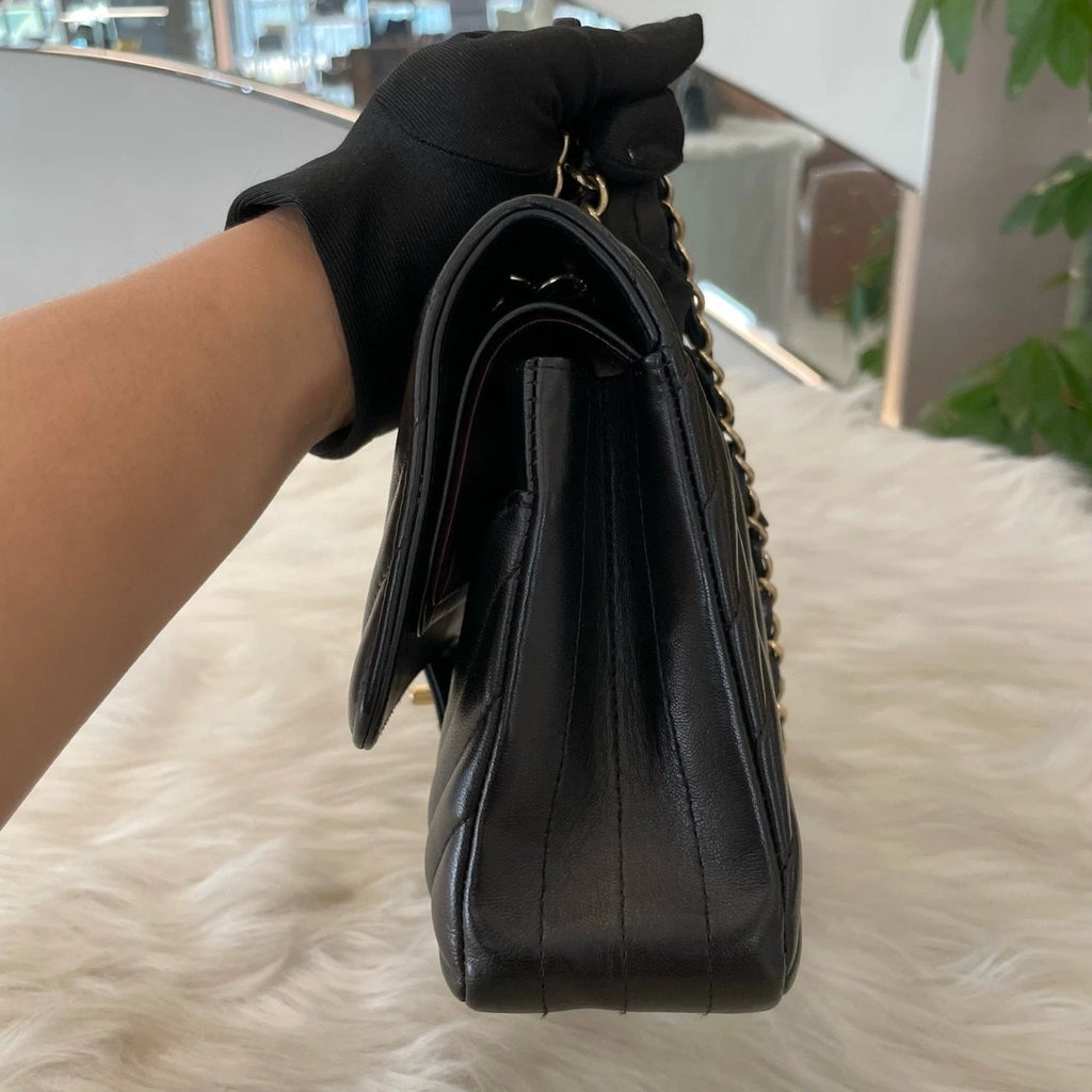 Chanel Classic Flap Medium V-Stitch Black Gold Chain Shoulder Bag