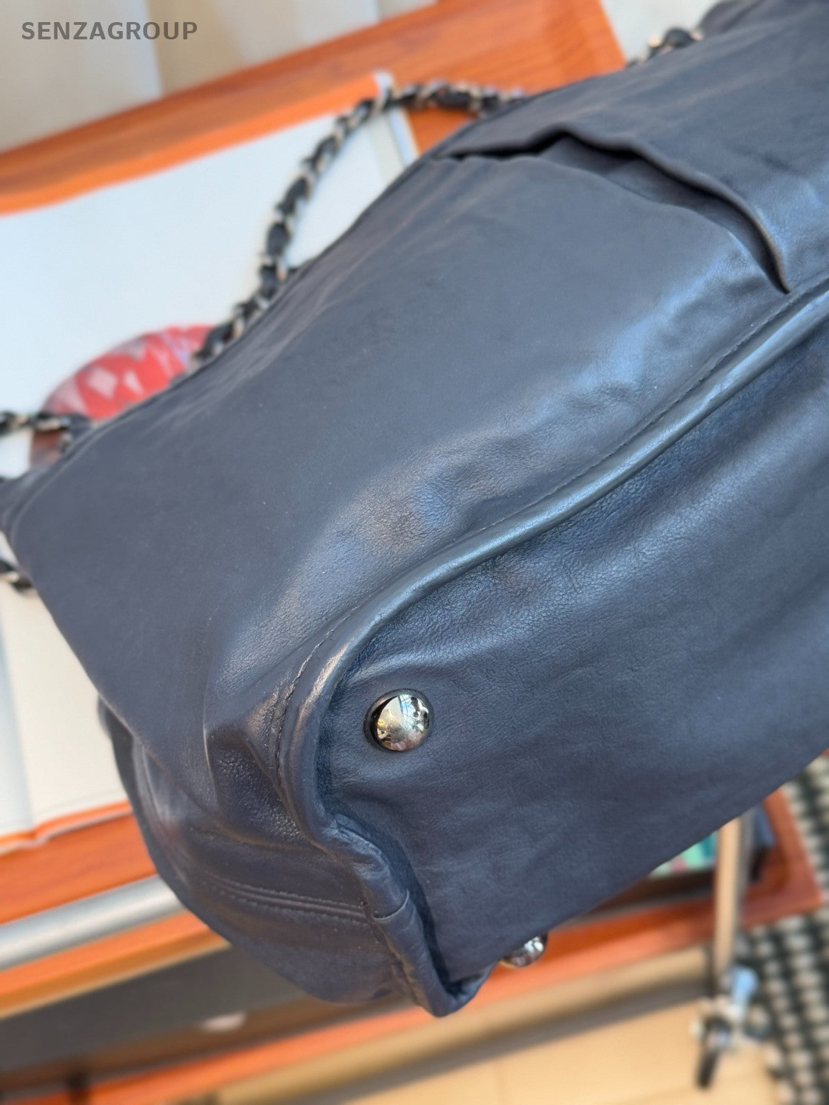 CHANEL CC Logo Tote Chain Shoulder bag Navy Blue Women Classic
