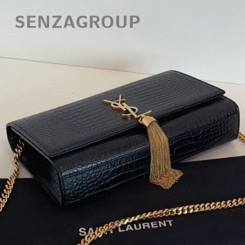 Saint Laurent Kate MM Chain Shoulder Bag Crossbody Black Gold Women Classic