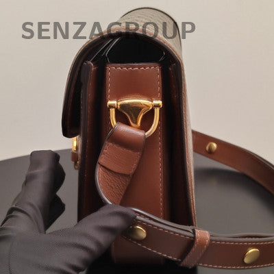 Gucci GG Supreme Saddle Bag Medium Brown Gold Buckle Classic Women's