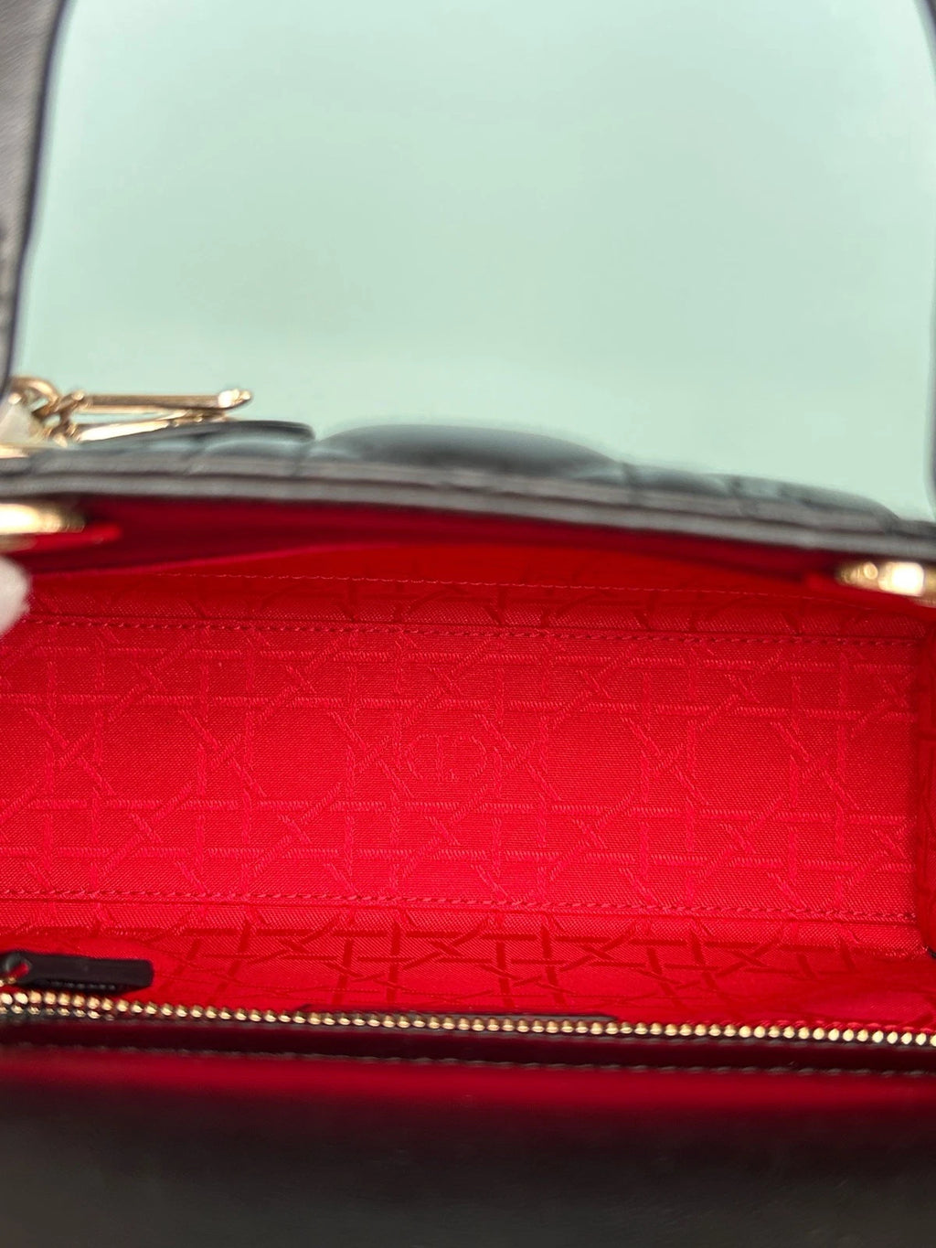 Dior Lady Dior Lambskin Black Gold Crossbody Top Handle Excellent