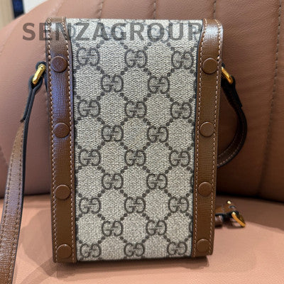 Gucci 1955 GG Supreme Brown Gold Buckle Phone Crossbody Bag Women