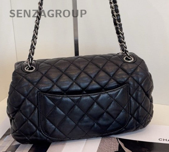 Chanel Classic Flap Jumbo Chain Shoulder bag Black Silver Women Diamond Fashion