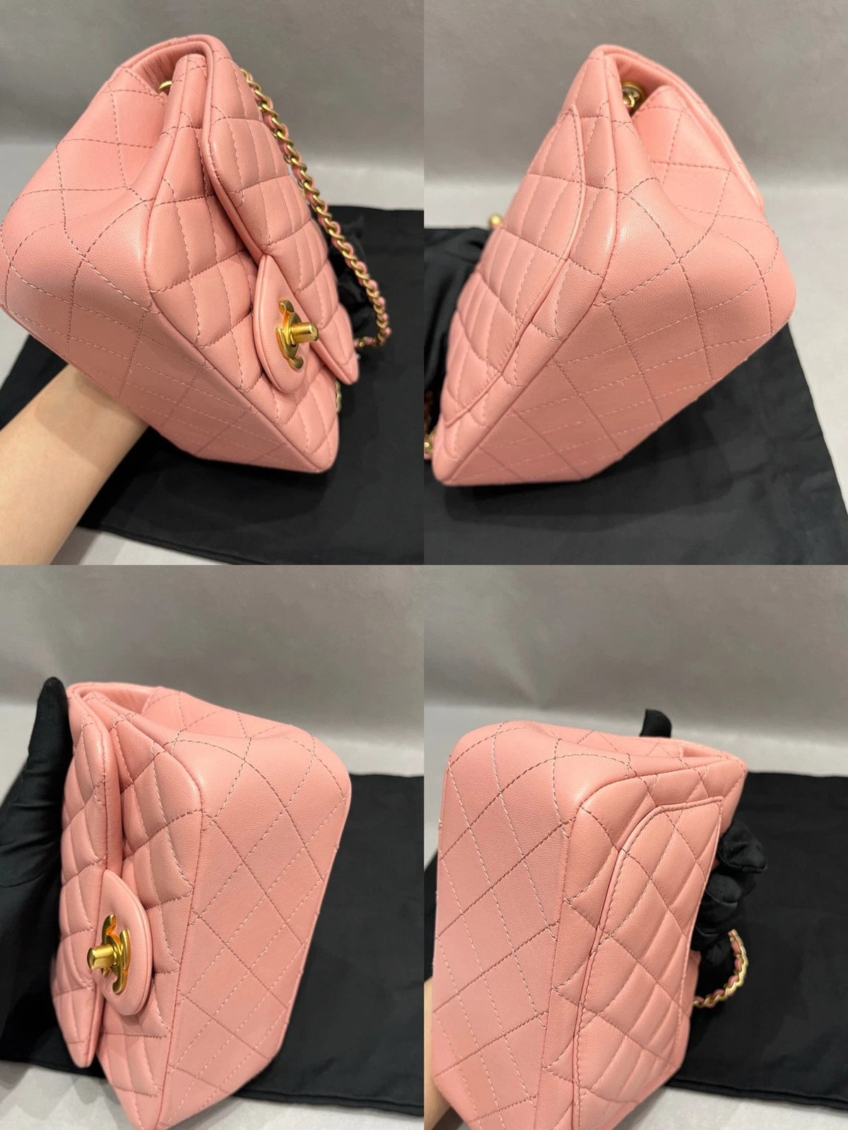Excellent Chanel Classic Flap Lambskin Gold Chain Pink Shoulder Bag Crossbody