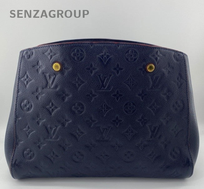 Louis Vuitton Montaigne Monogram MM Top Handle Bag Blue Gold Women Classic