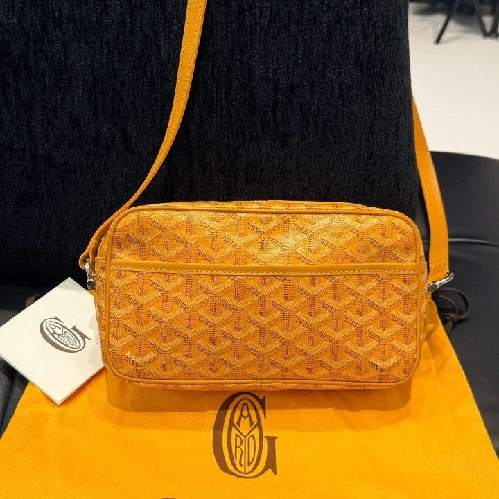Goyard Canvas Camera Bag Monogram Yellow Silver Shoulder Bag Crossbody Women D