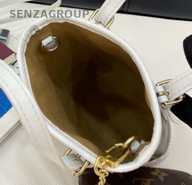 Louis Vuitton Monogram Nano Bucket Top Handle Bag Crossbody Brown Gold Women