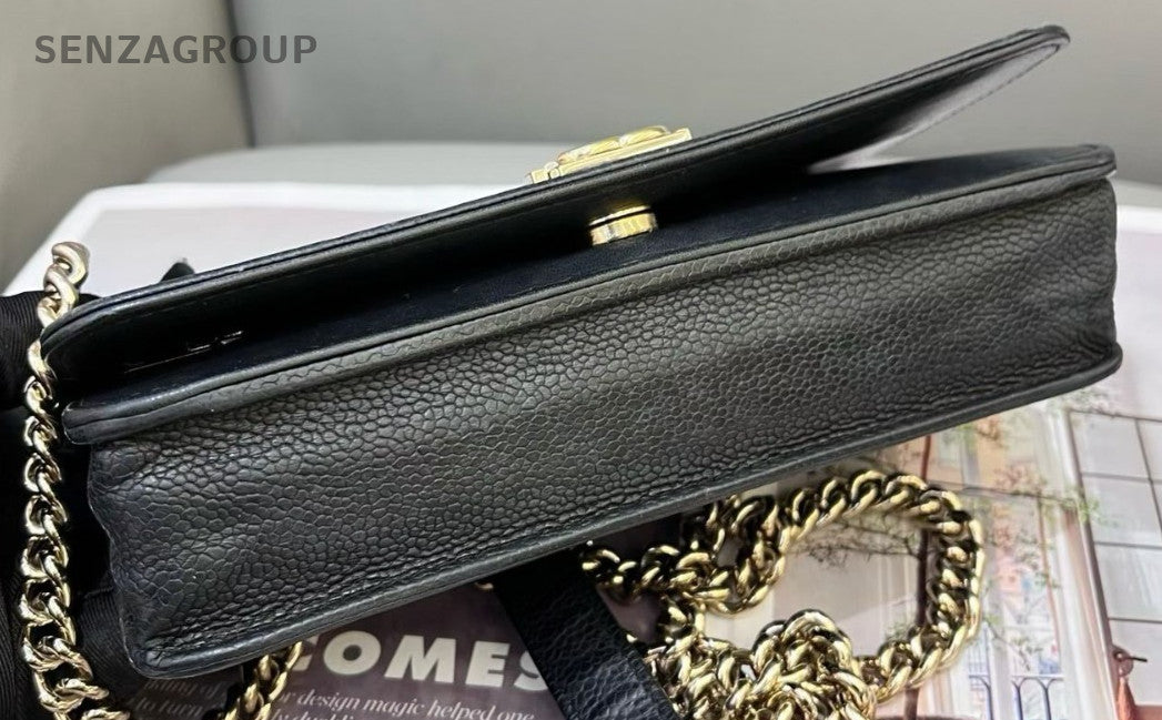 Chanel Leboy WOC Chain Shoulder Bag Black Gold Used Women Diamond Classic
