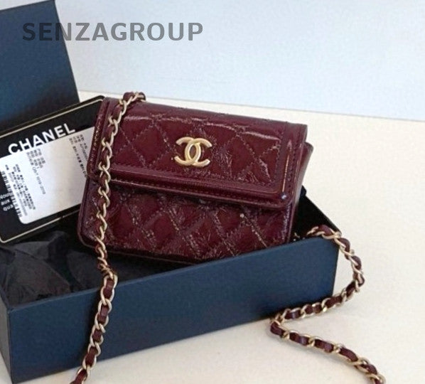 CHANEL CF Diamond Calfskin 2ways Shoulder Crossbody Bag Women Wine Red
