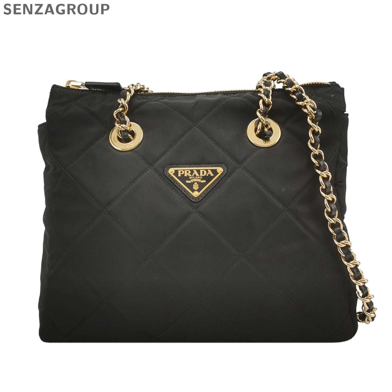 Prada Black Gold Parachute Chain Shoulder Bag Classic Women