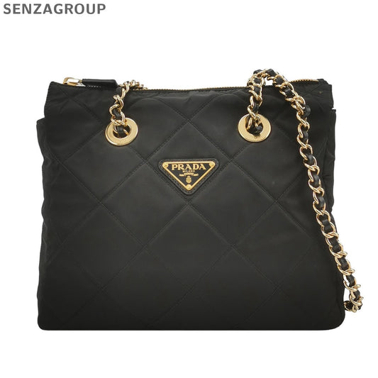 Prada Black Gold Parachute Chain Shoulder Bag Classic Women