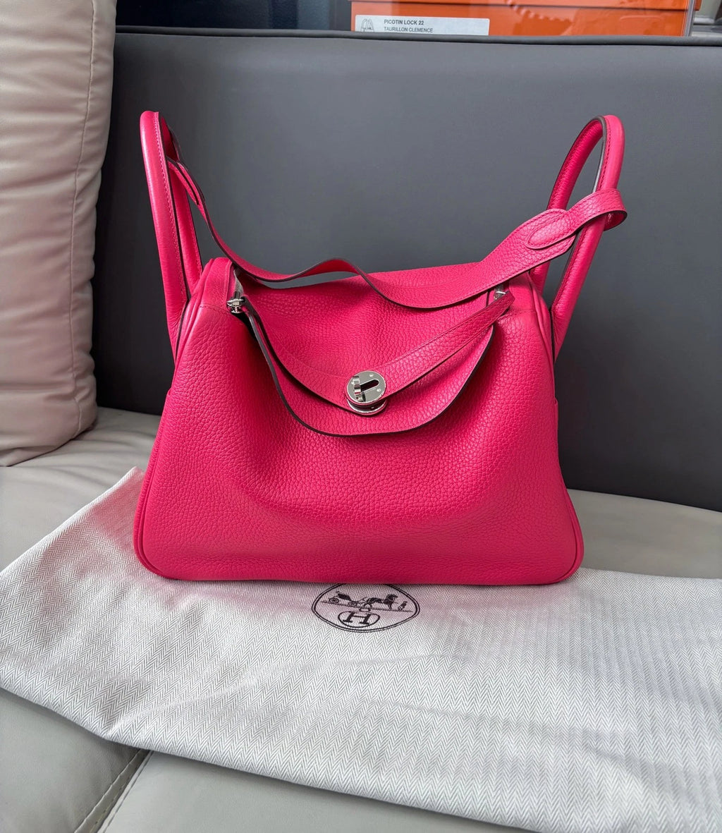 Hermès Lindy 30 TC Leather Top Handle Crossbody Bag Carry Rose Extreme Pink