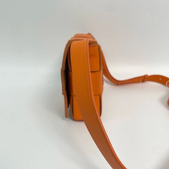 Bottega Veneta Cassette Orange Lambskin Woven Crossbody Bag Women