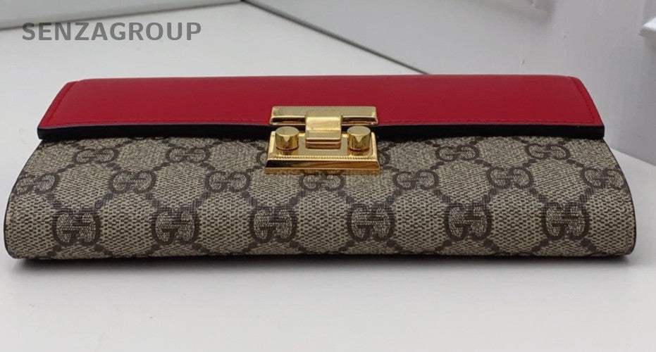 Gucci  Padlock Monogram Clutch Bag Chain Shoulder Bag Brown Red Gold Women