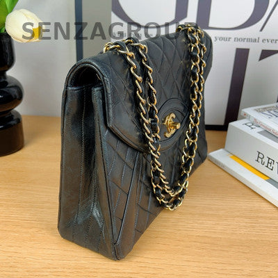 Chanel Classic Quilted Black Gold Chain Shoulder Bag Vintage