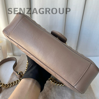 Gucci Marmont 26 Chain Shoulder Crossbody Bag Brown Gold Hardware