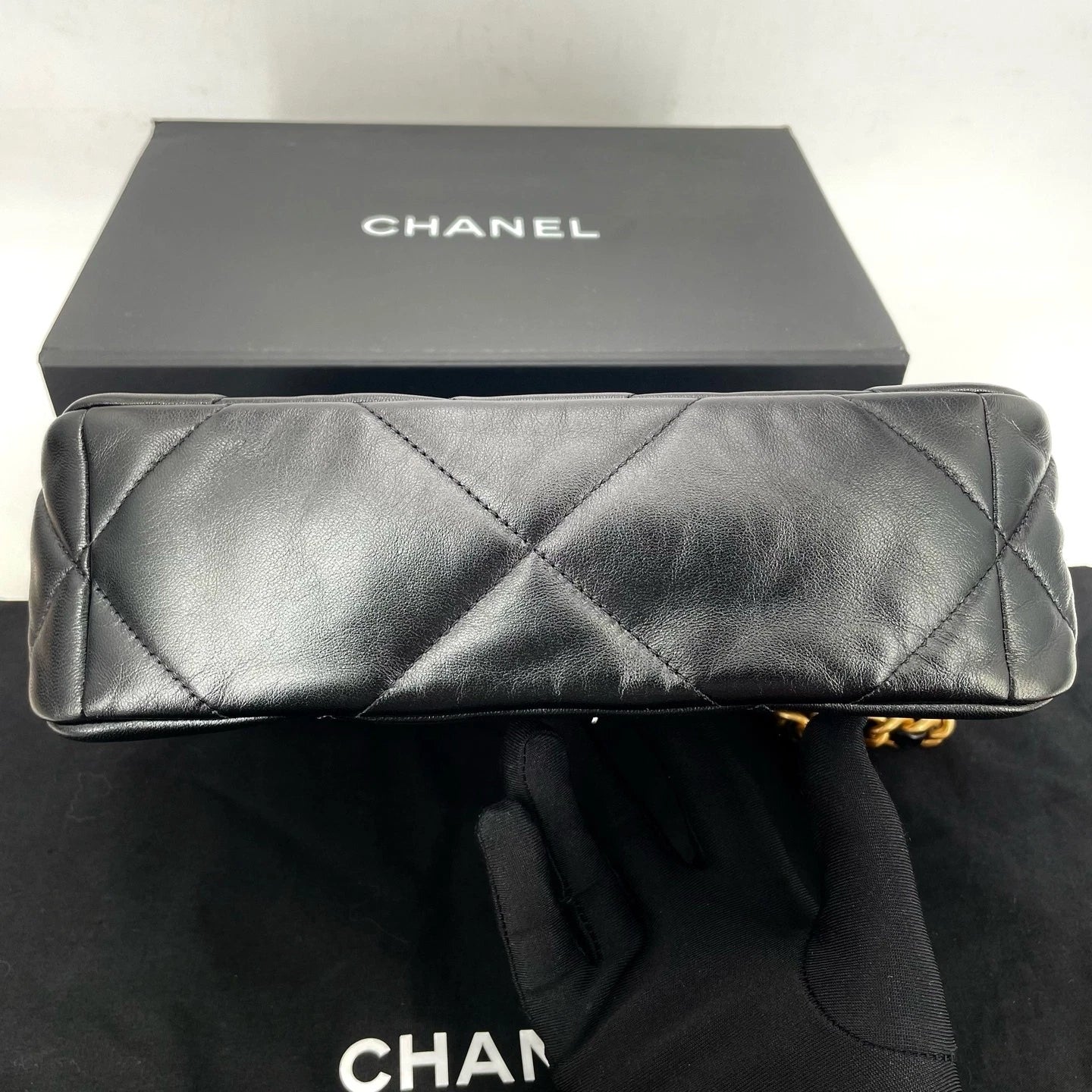 CHANEL 19 Small Black Gold Lambskin Shoulder Crossbody Bag For Women