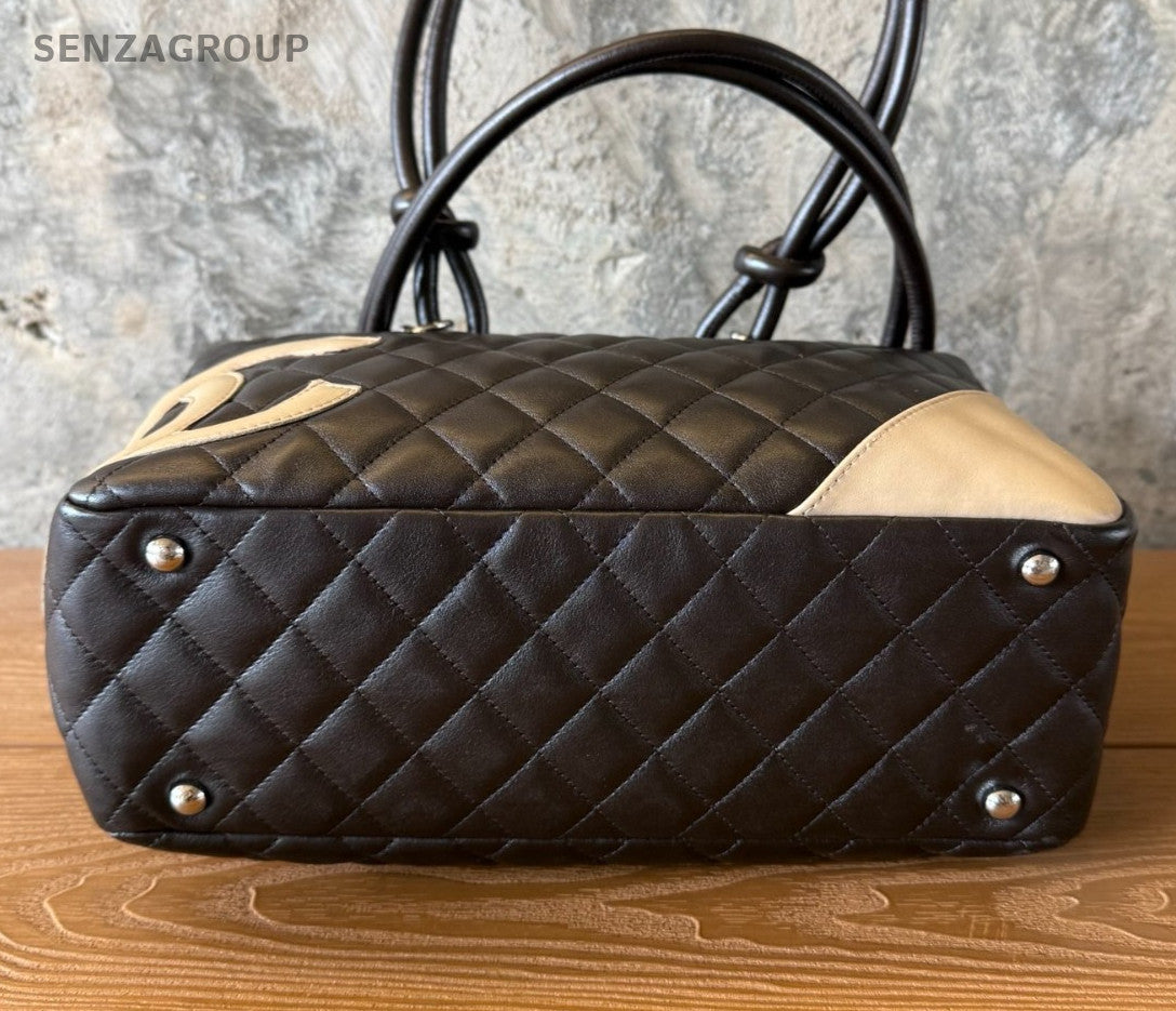 Chanel Cambon Diamond Shoulder Bag Black Silver Used Women Classic Fashion