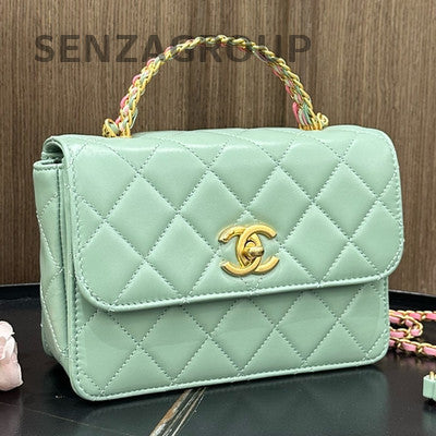 Chanel Quilted Chain Shoulder Crossbody Bag Green Gold Hardware