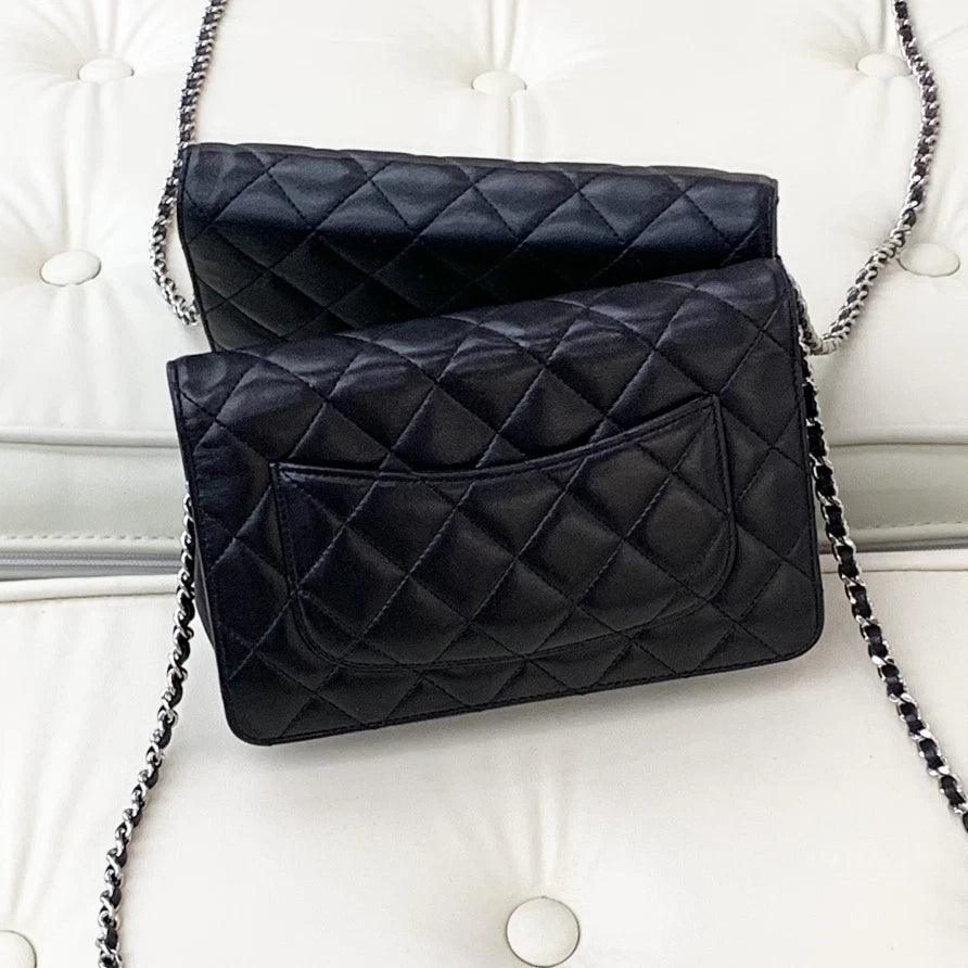 Chanel Woc Chain Lambskin Shoulder Crossbody Bag Black Women S