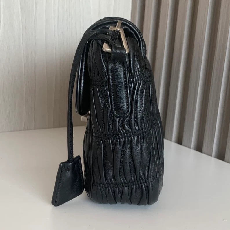 Prada Chain 2Ways Shoulder Crossbody Bag Black Silver Hardware Women Classic