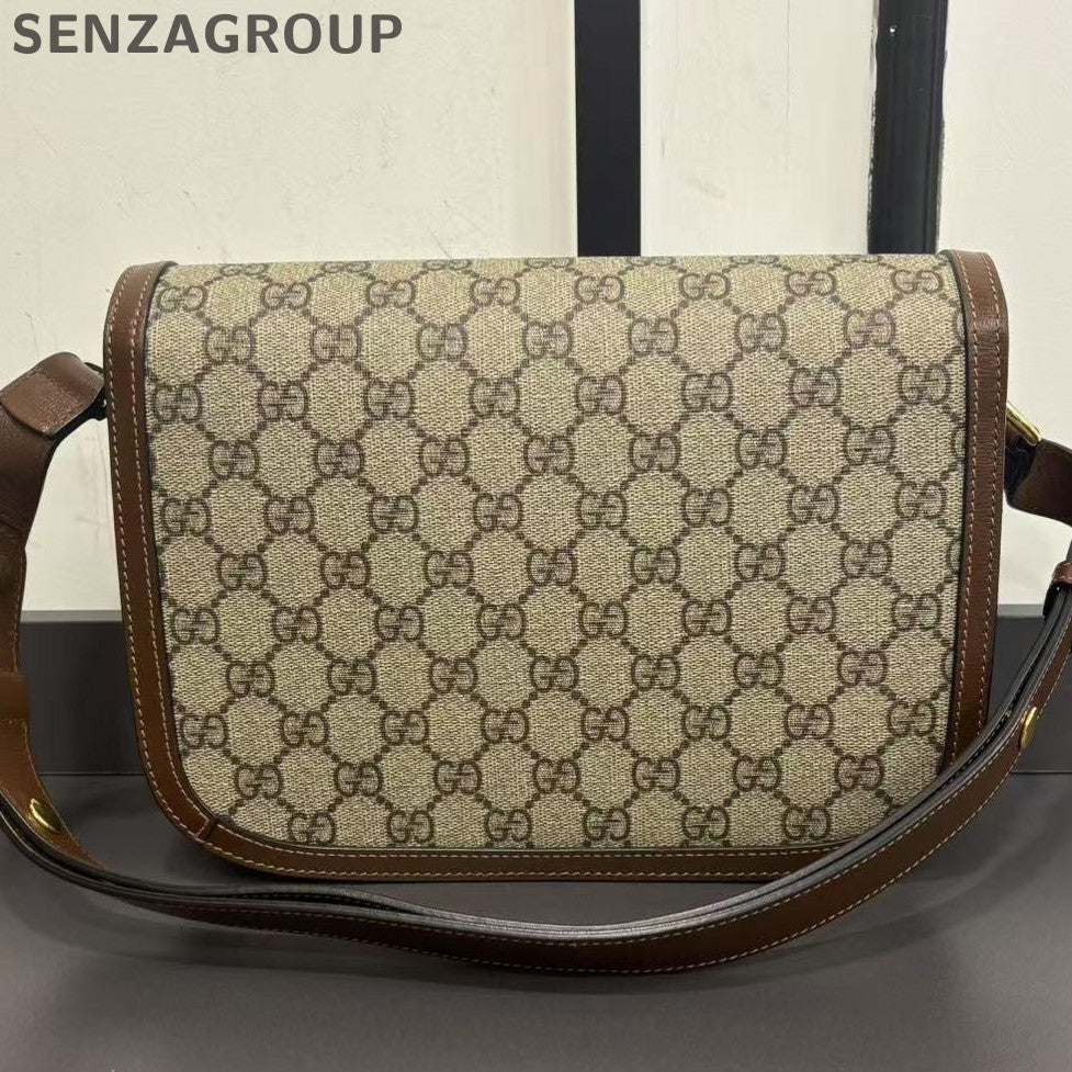 Gucci Horsebit 1955 GG Supreme Saddle Bag Brown Women's Classic