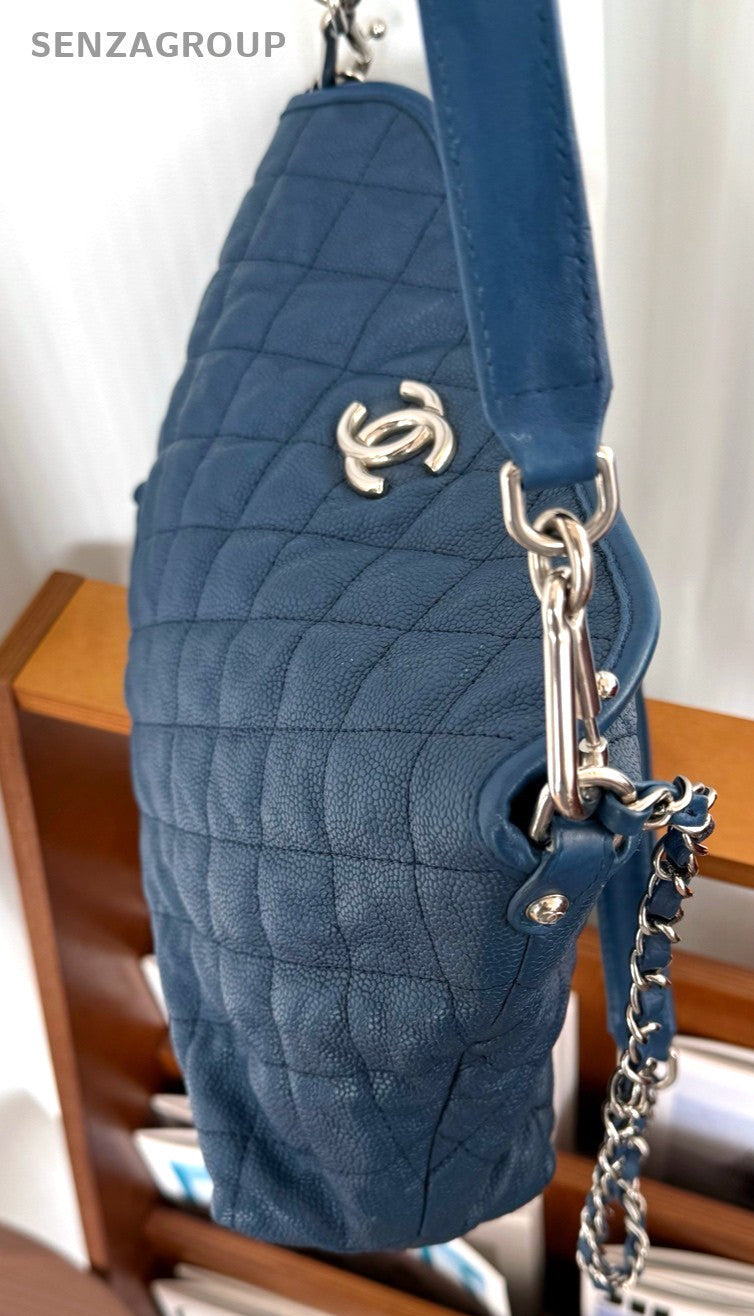 CHANEL Hobo caviar Chain 2way Shoulder bag Diamond pattern Women Handbag Blue