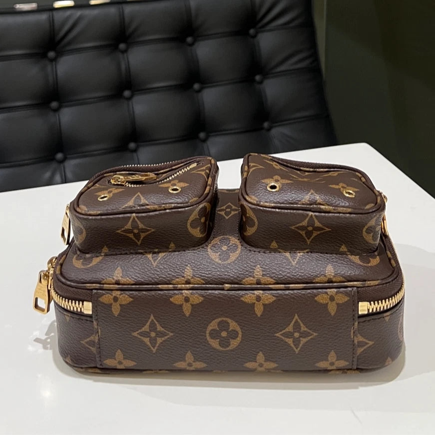 Auth Louis Vuitton Utility Monogram Brown Top Handle Crossbody Bag