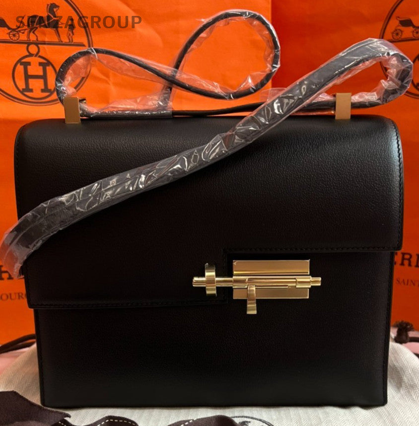 Hermes Verrou23 Shoulder Bag Crossbody Black Gold Used Women Classic Designer