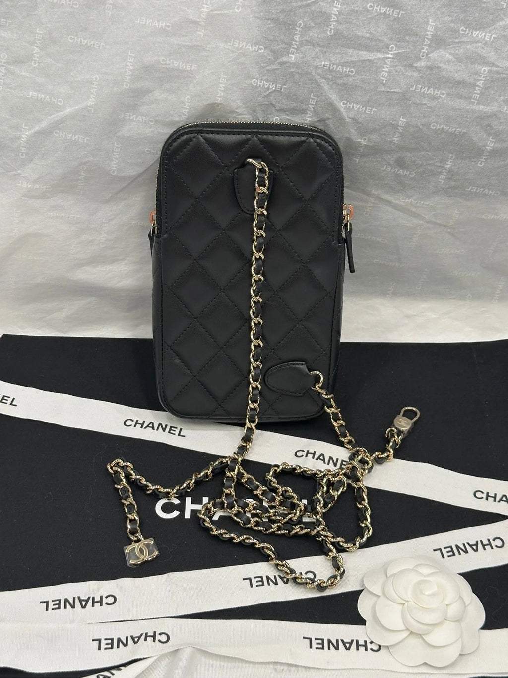 CHANEL Black Gold Lambskin Multi-card Chest Waist Bag For Women