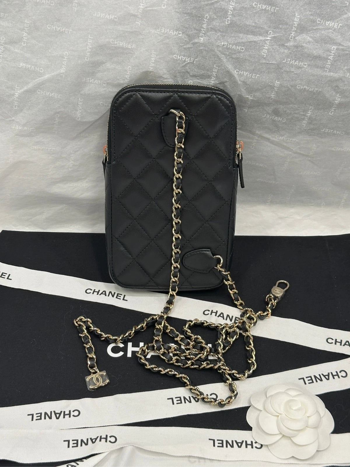 CHANEL Black Gold Lambskin Multi-card Chest Waist Bag For Women