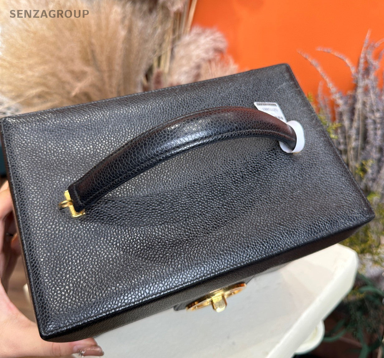 Chanel Vintage Vanity Case Top Handle Bag Black Gold Used Women Classic