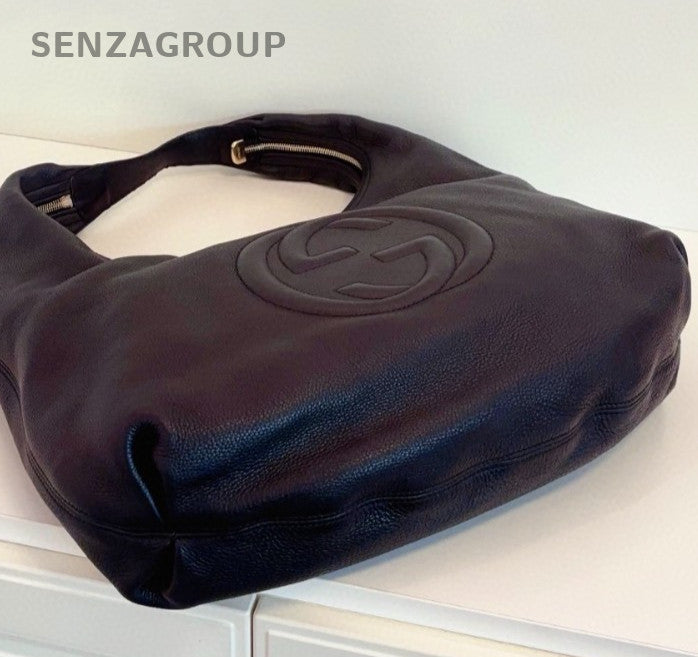 Gucci Soho Hobo Bag Black Gold Top Handle Shoulder Bag Women Classic Fashion