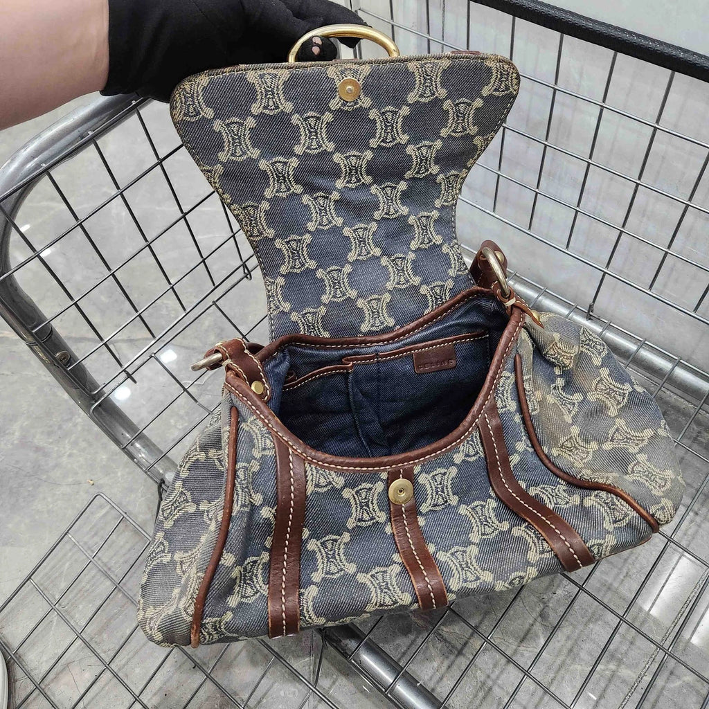 Celine Vintage Denim Triomphe Shoulder Handbag For Women
