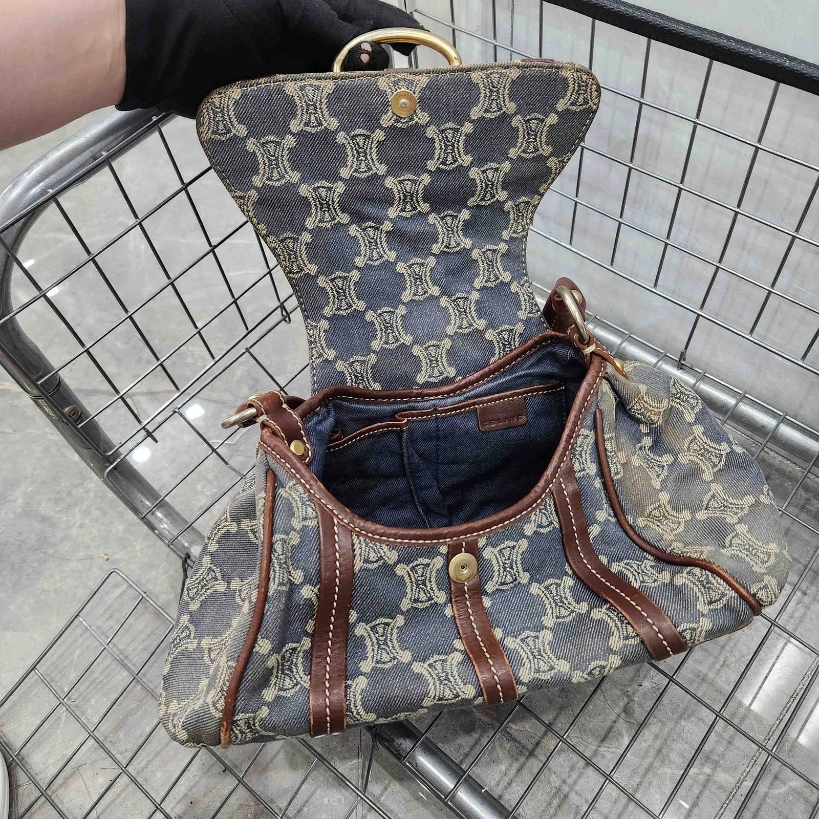Celine Vintage Denim Triomphe Shoulder Handbag For Women