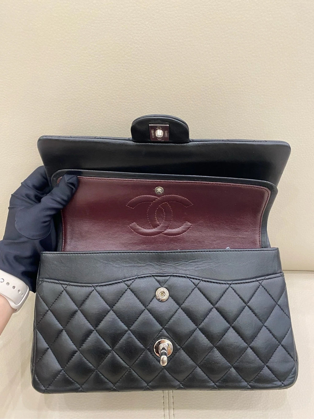 CHANEL CF Medium Black Silver Lambskin Shoulder Bag For Women