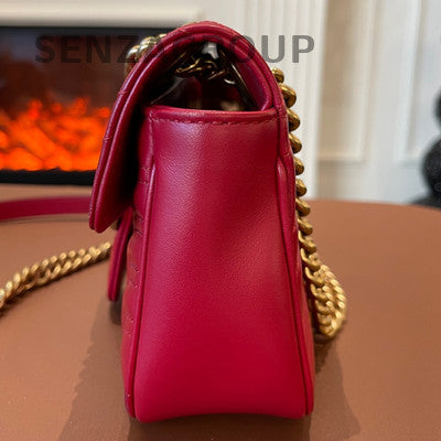 Gucci Marmont GG Red Gold Chain Shoulder Crossbody Bag Classic Fashion