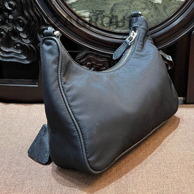 Prada Black Silver Hobo Chain Shoulder Crossbody Bag Women Classic
