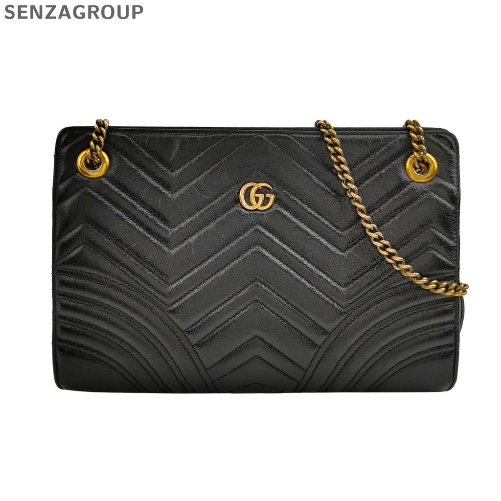 Gucci Marmont Black Gold Clasp Chain Shoulder Bag Classic Women's