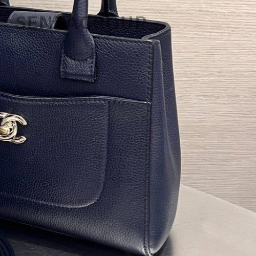 Chanel Calfskin Top Handle Bag Crossbody Blue Gold Used Women Classic Designer