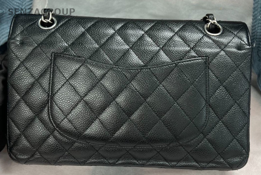 Chanel Classic Flap MM Chain Shoulder Bag Black Silver Used Women Designer