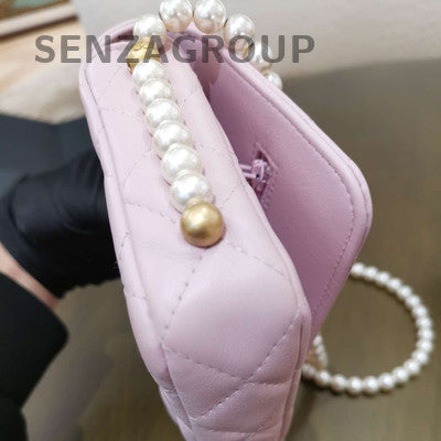 Chanel Quilted Pearl Chain Shoulder Bag Pink Gold Hardware