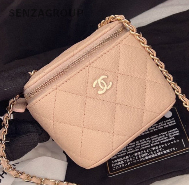 Chanel Diamond Chain Shoulder Bag Crossbody Pink Gold Used Women Classic