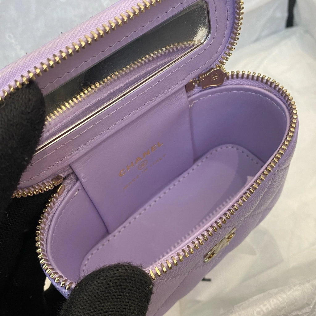 Chanel Vanity Case Chain Top Handle Bag Purple Gold Diamond Women Classic