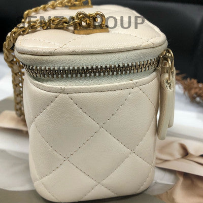 Chanel White Gold Classic Square Box Chain Shoulder Crossbody Bag Women