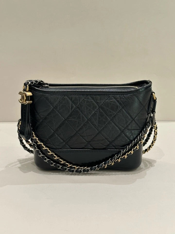 CHANEL Black Leather Small Gabrielle Shoulder Crossbody Bag For Women