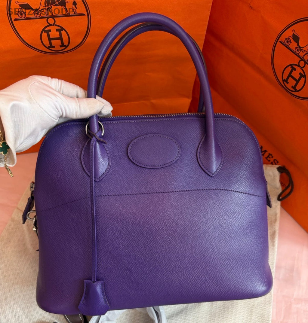 Hermes Bolide31 Top Handle Bag Shoulder Bag Crossbody Purple Silver Women