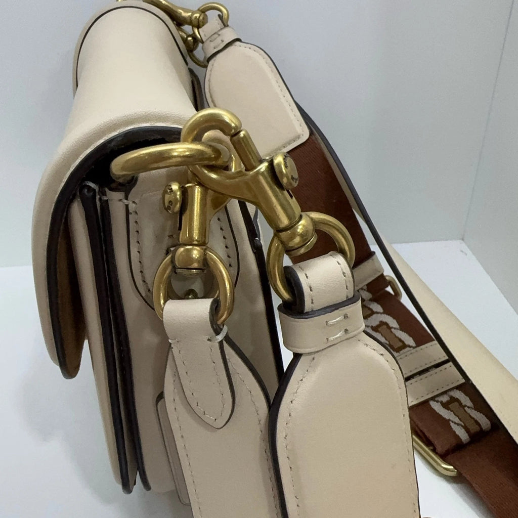 COACH Women's Medium White Leather Vintage Flap Saddle Shoulder Crossbody