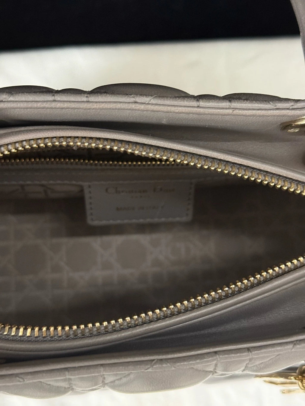 Dior Lady Dior Gold Gray Crossbody Excellent
