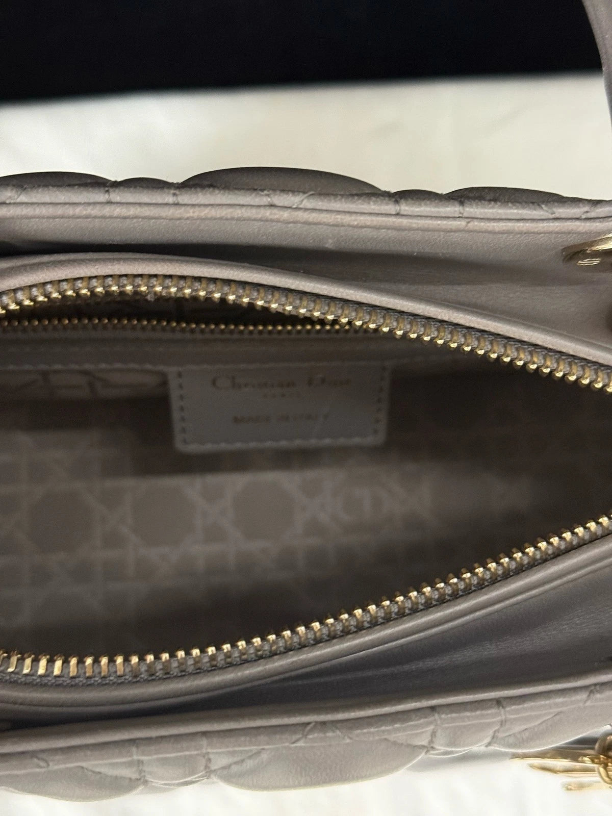 Dior Lady Dior Gold Gray Crossbody Excellent